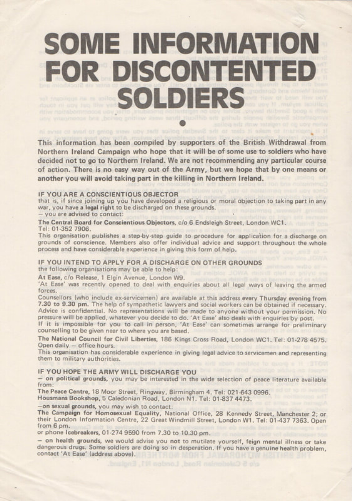 'Some Information for Discontented Soldiers'  leaflet.