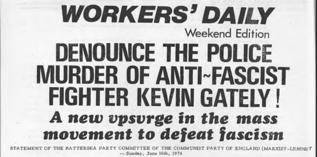 Leaflet from Battersea CPE (ML) issued at the time of Red Lion Square and Gately’s death