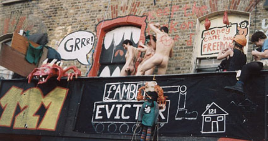 121 Railton Road 'eviction party, 10 April 1999. The centre was not sucessfully evicted until August that year.