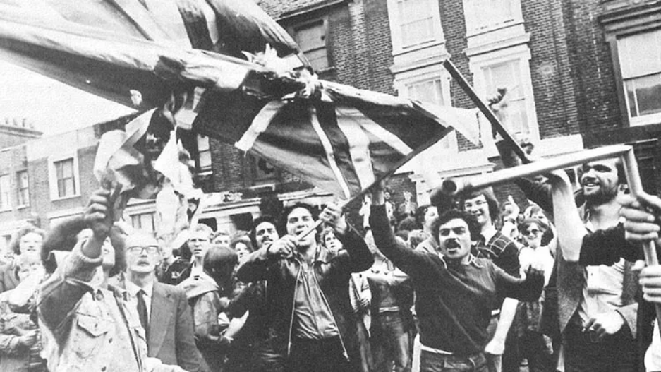 A Union Jack flag was captured by counter protestors at Lewisham