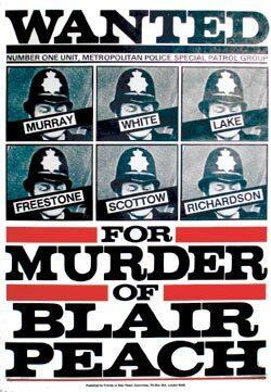Poster naming the six SPG officers responsible for Blair Peach's death.