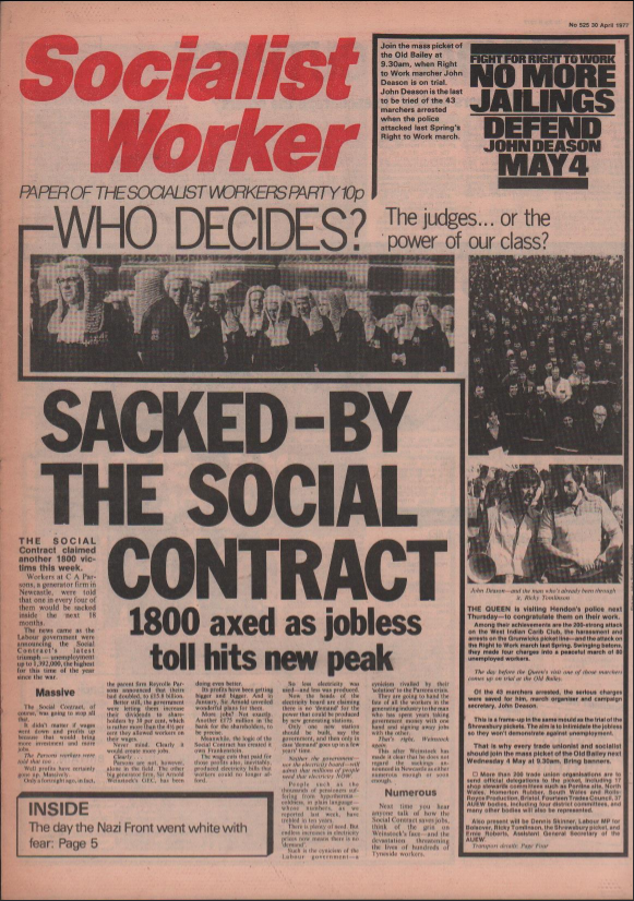 Front page of The Socialist Worker, 30 April 1977