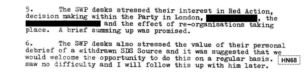 MI5-SDS Liaison note