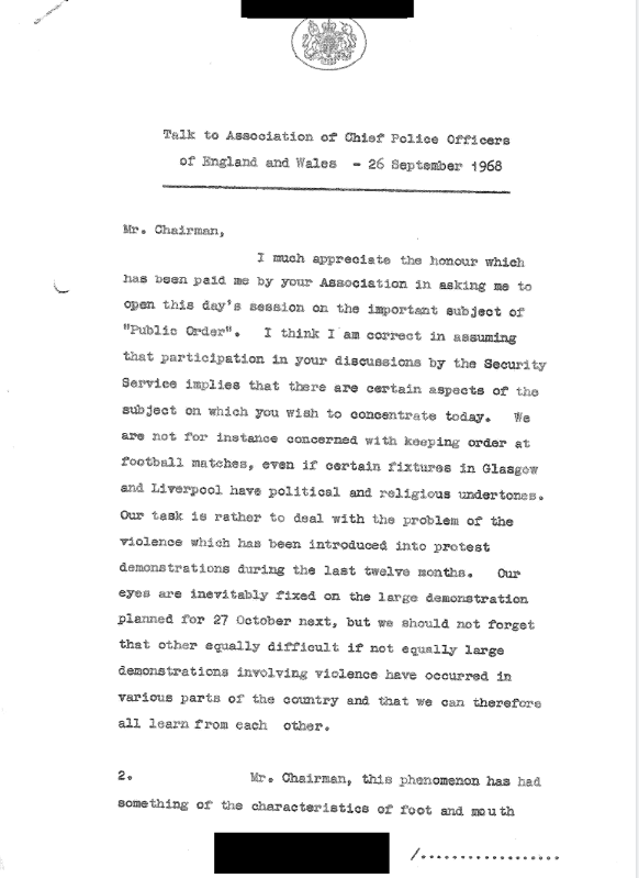 Dick Thistlewaite, head of F Branch gave a speech to ACOP in 1968